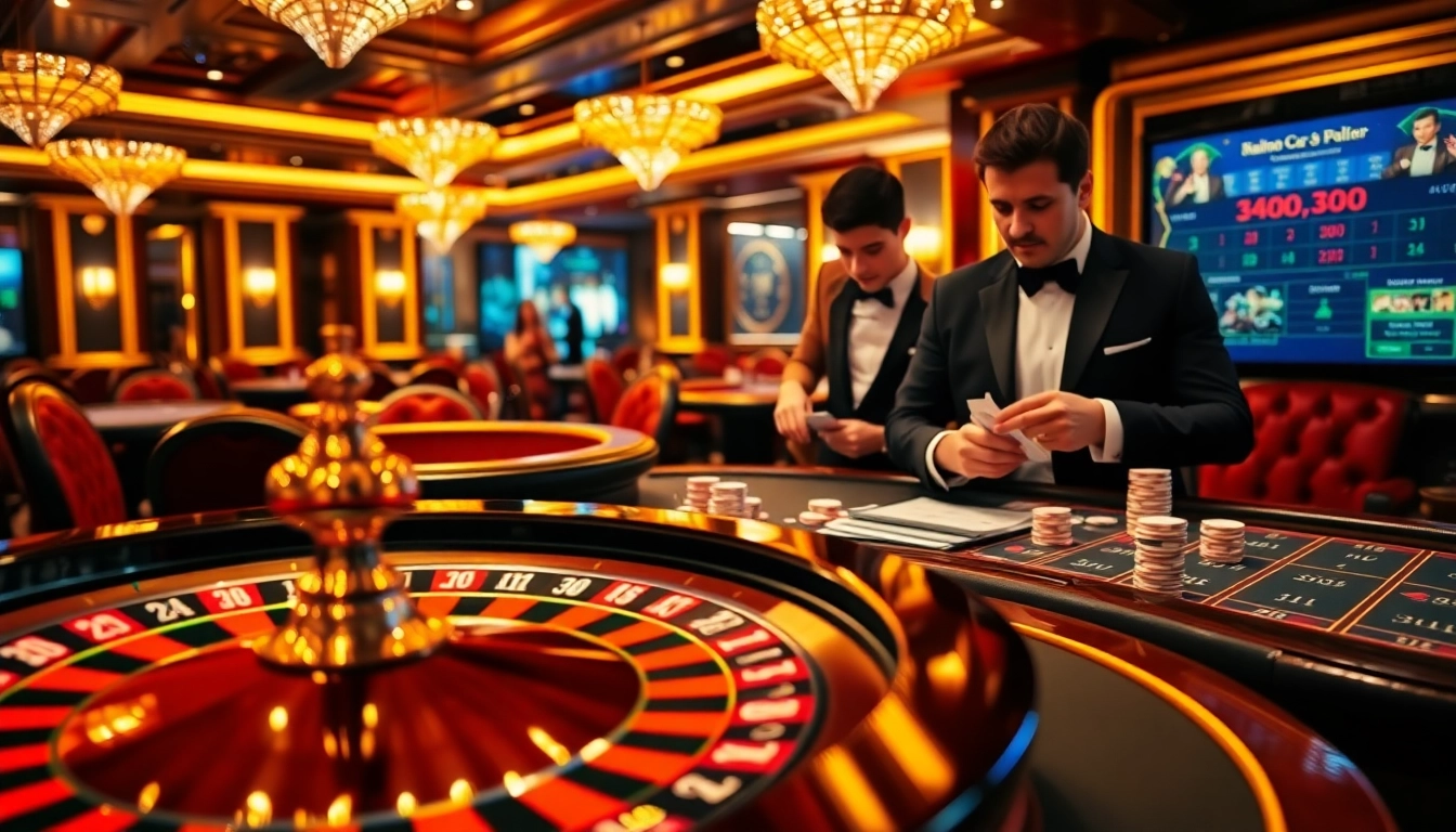 Experience thrilling gameplay at https://luck8s.live/ with a luxurious casino roulette scene featuring a stylish dealer.