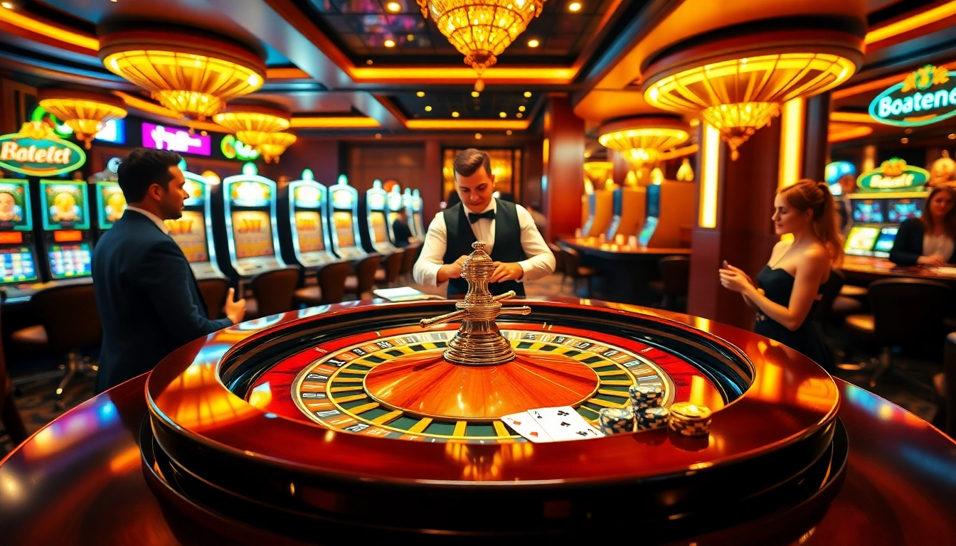Exciting casino moment showcasing the roulette table experience at https://888vv.co.com/ with thrilling players and professional croupier.