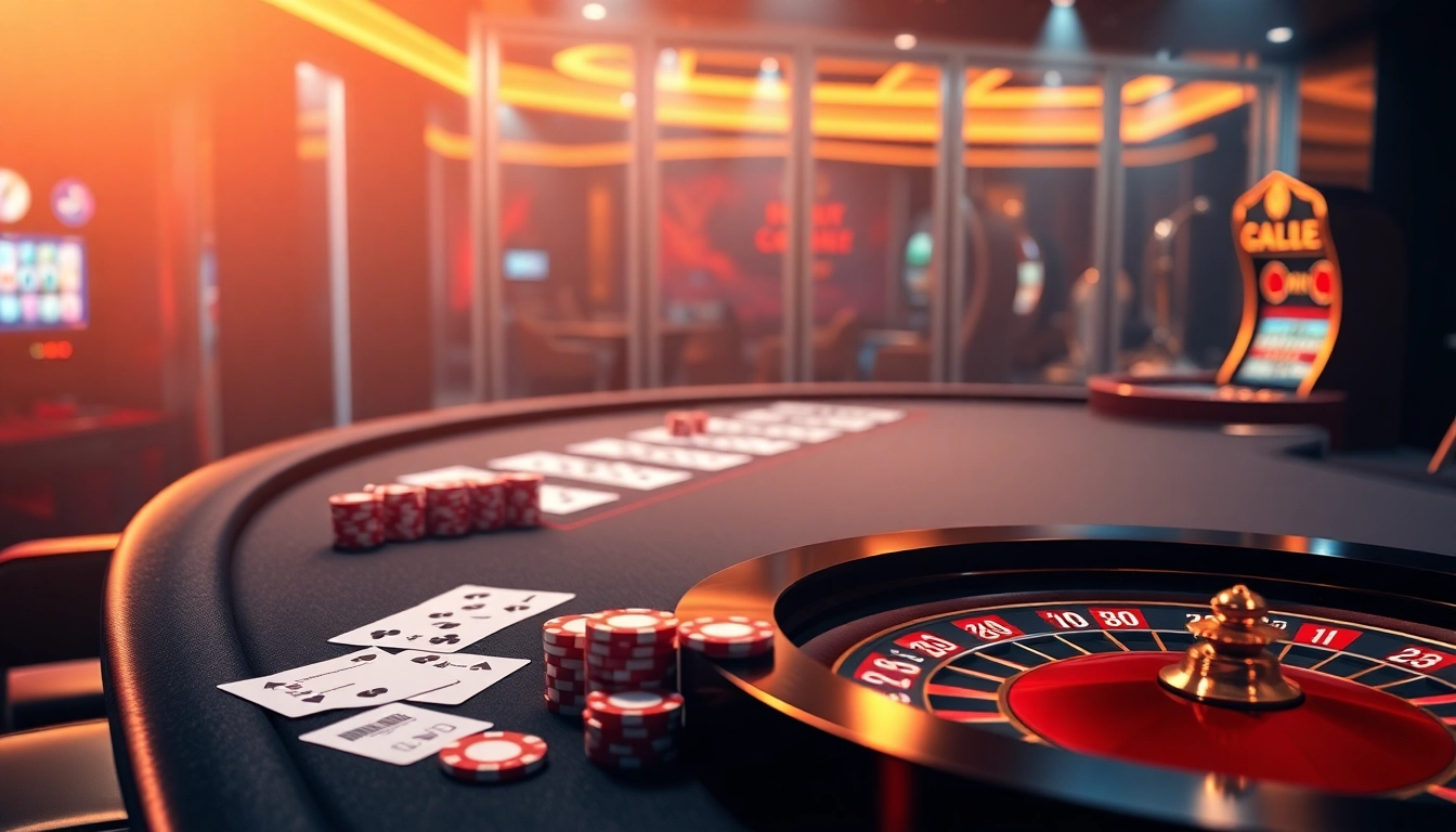 Dynamic gambling scene with nhà cái 8kbet interface, lively poker chips, and roulette excitement.