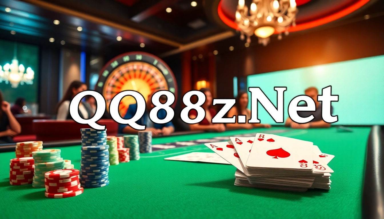 Experience the thrill of gambling at QQ88z Net with vibrant casino tables and excited players.