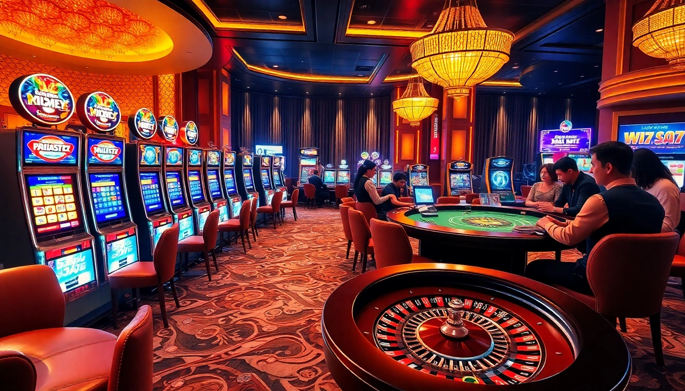 Luckywin online casino scene with vibrant slot machines and thrilling gameplay.