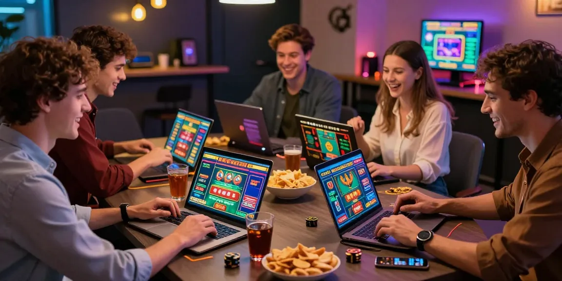 Group enjoying games at non UK casinos, showcasing vibrant atmosphere and excitement.