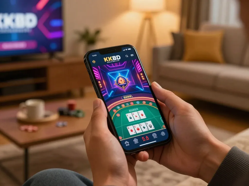 Engaging live dealer game at KKBD Bangladesh presented on smartphone in a cozy home setting.