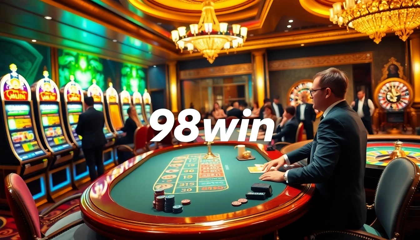 Experience the thrill of winning at 98win with elegant casino games, including poker tables and slot machines.