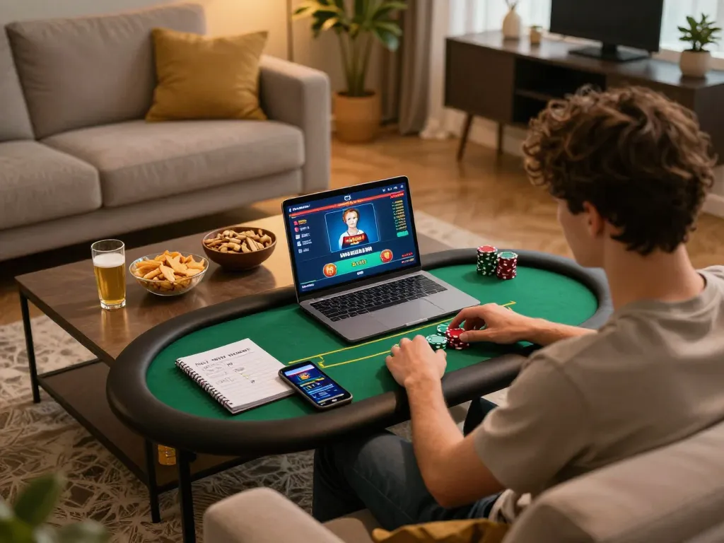 Vipwin gaming session on a laptop at home, showcasing strategic gameplay and a cozy atmosphere