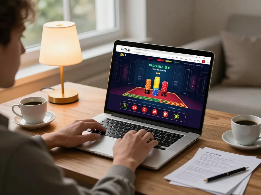 PHTAYA player strategically engaging in live dealer games on a laptop, showcasing responsible online gambling.