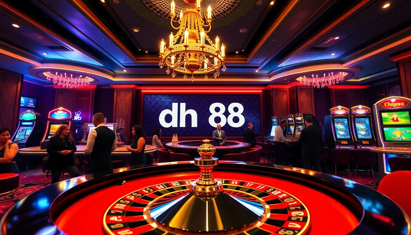 Experience the thrill of gambling as players enjoy dh88 at a lively casino with roulette and slot machines.