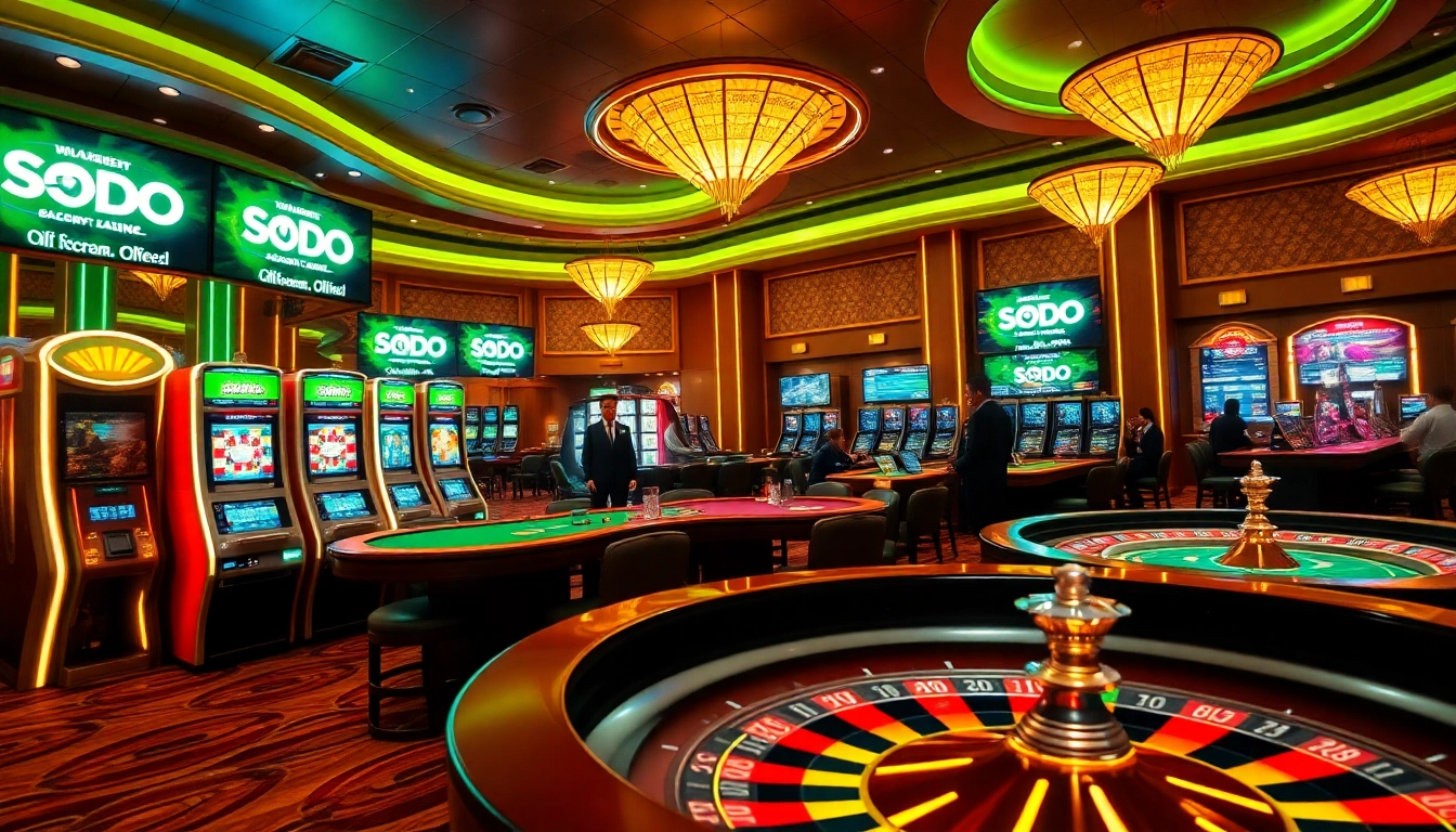 SODO Casino interface showcasing vibrant gaming tables and slot machines for an immersive experience.
