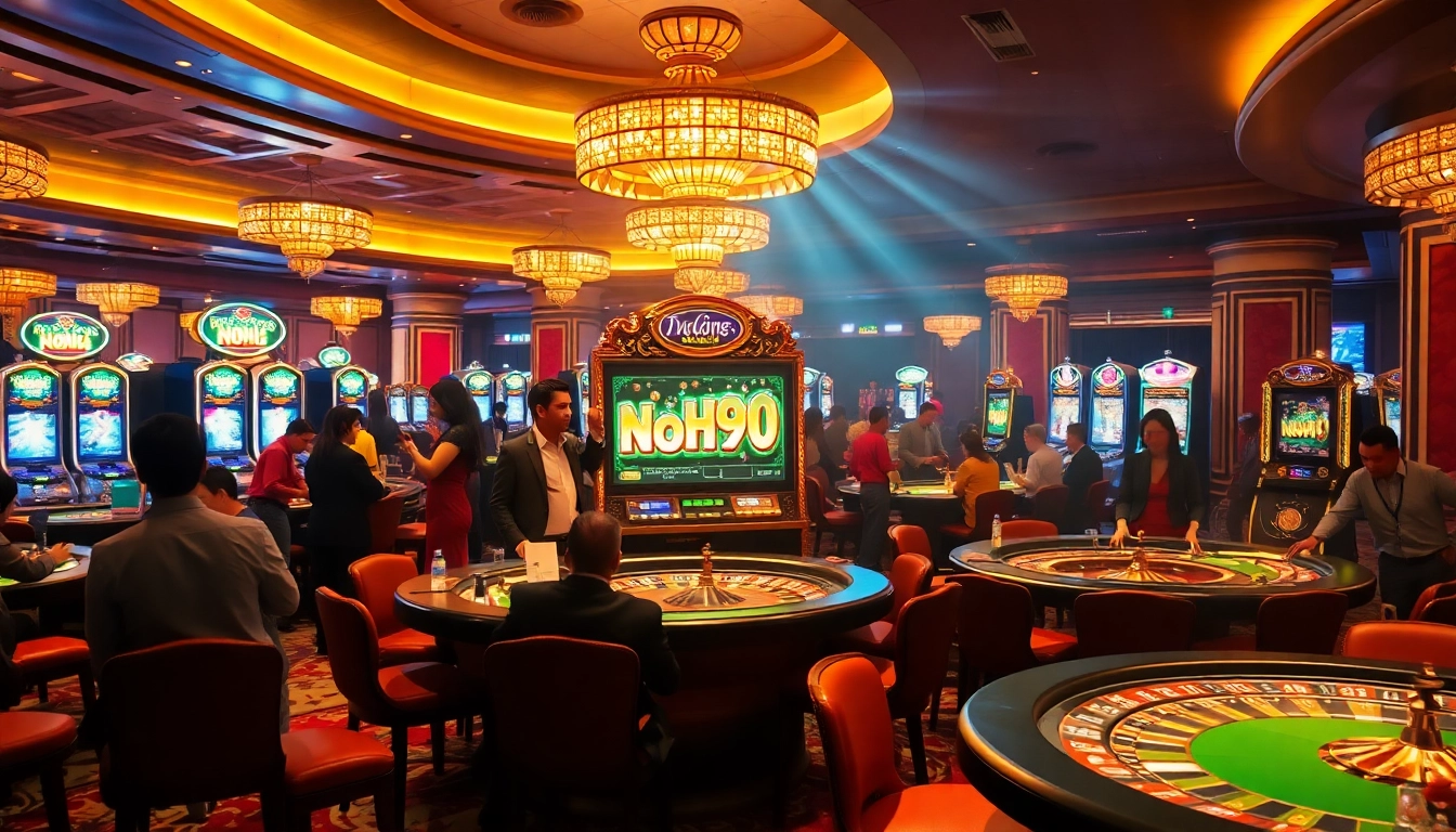 Nohu90 themed slot machine attracting players at a luxury casino with vibrant atmosphere.