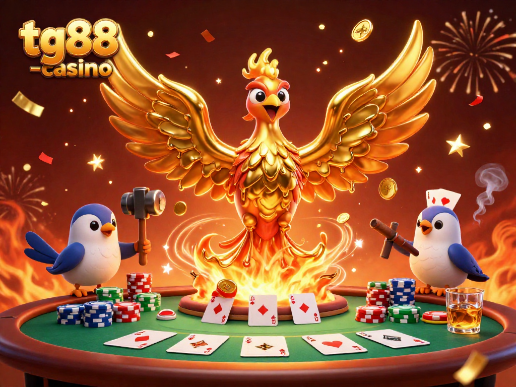 Engage in thrilling gameplay at tg88 -casino with golden phoenix and poker elements.
