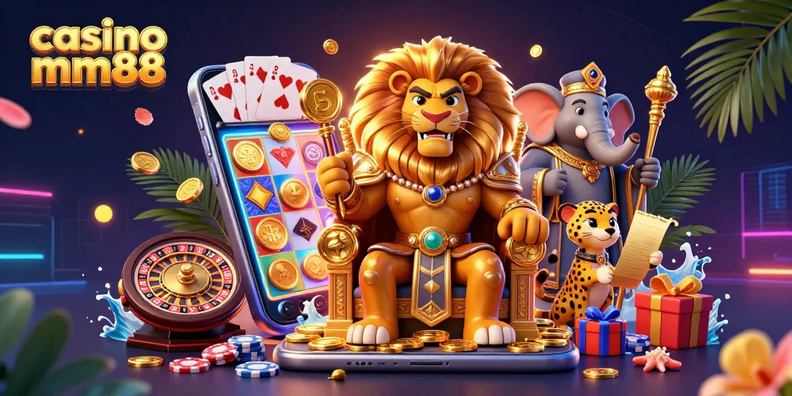 Experience the thrill of casino mm88 with a vibrant 3D lion king, games, and treasures.