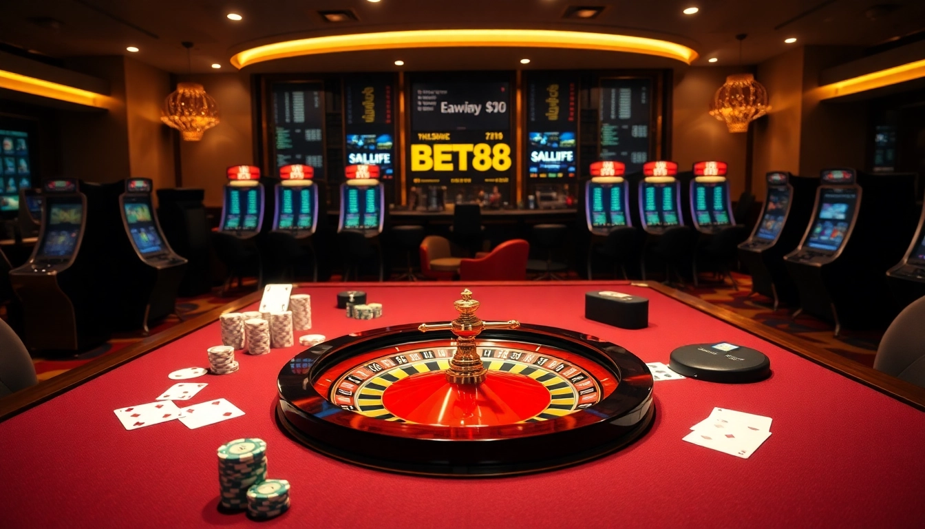 Experience the thrill of online gambling at BET88 with vibrant casino visuals.