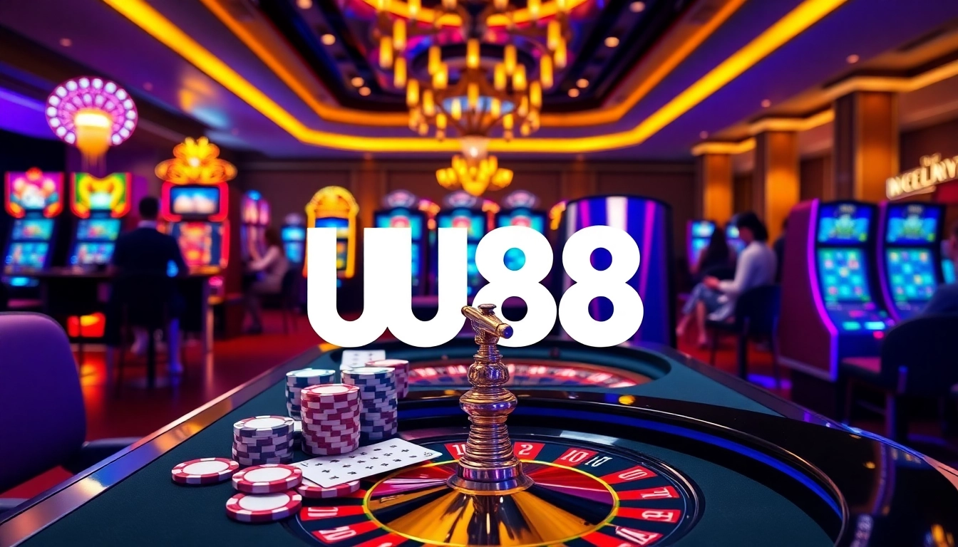 Experience the thrill of gaming on Trang chủ UU88 with vibrant casino and gambling visuals.