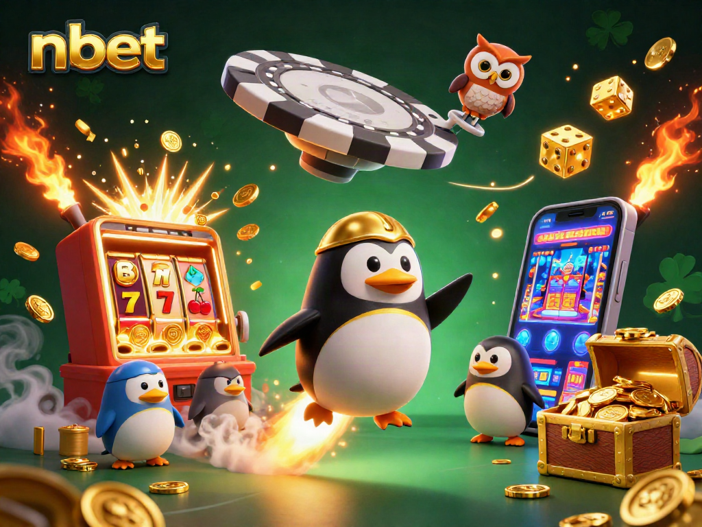 Experience thrilling wins with nbet as a golden penguin blasts through a vibrant casino universe.