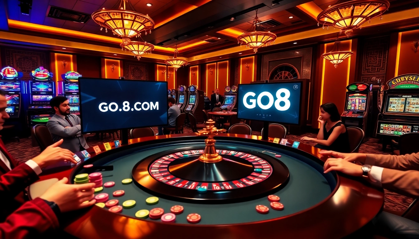 Engage in the excitement at GO8.COM with colorful casino chips on a luxurious roulette table.