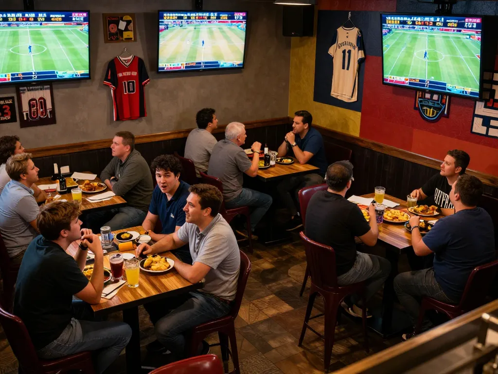 Bsport bettors placing strategic wagers while engaging with live game odds in a lively sports bar atmosphere