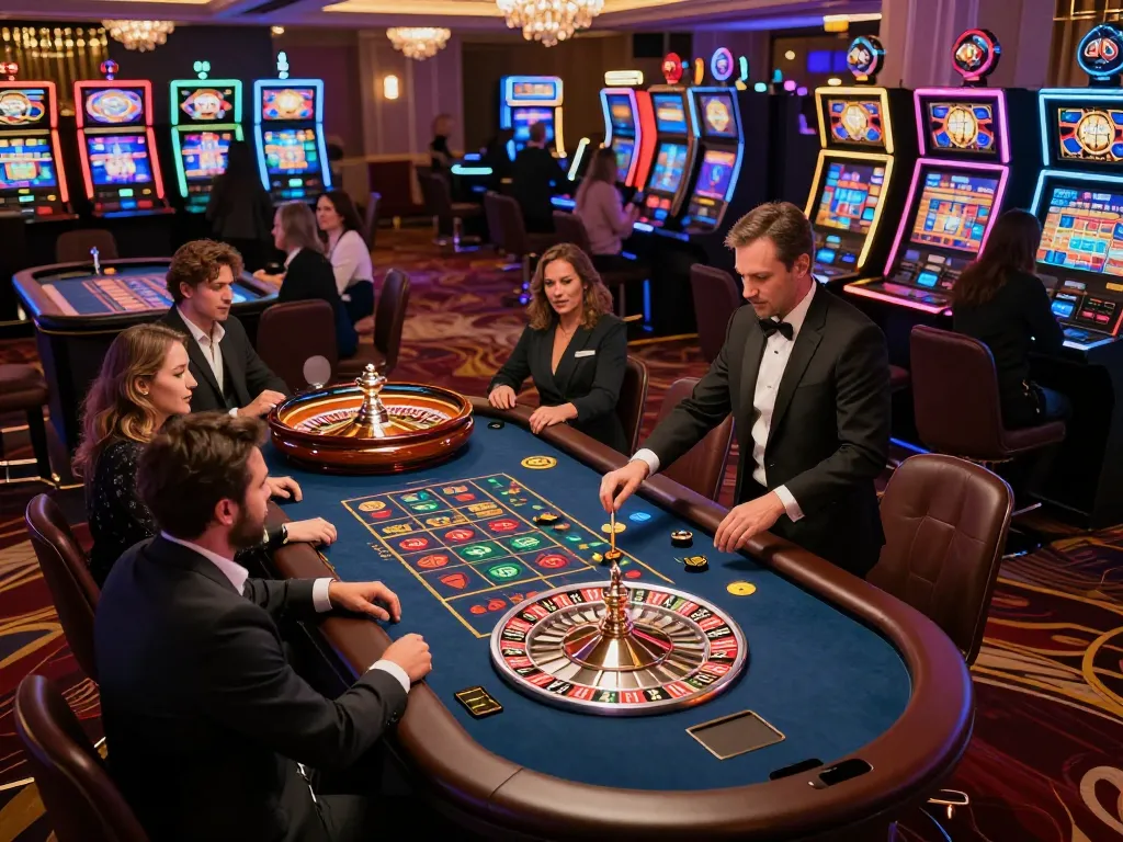 Join thrilling roulette gameplay at fabet casino with vibrant lights and excited players.
