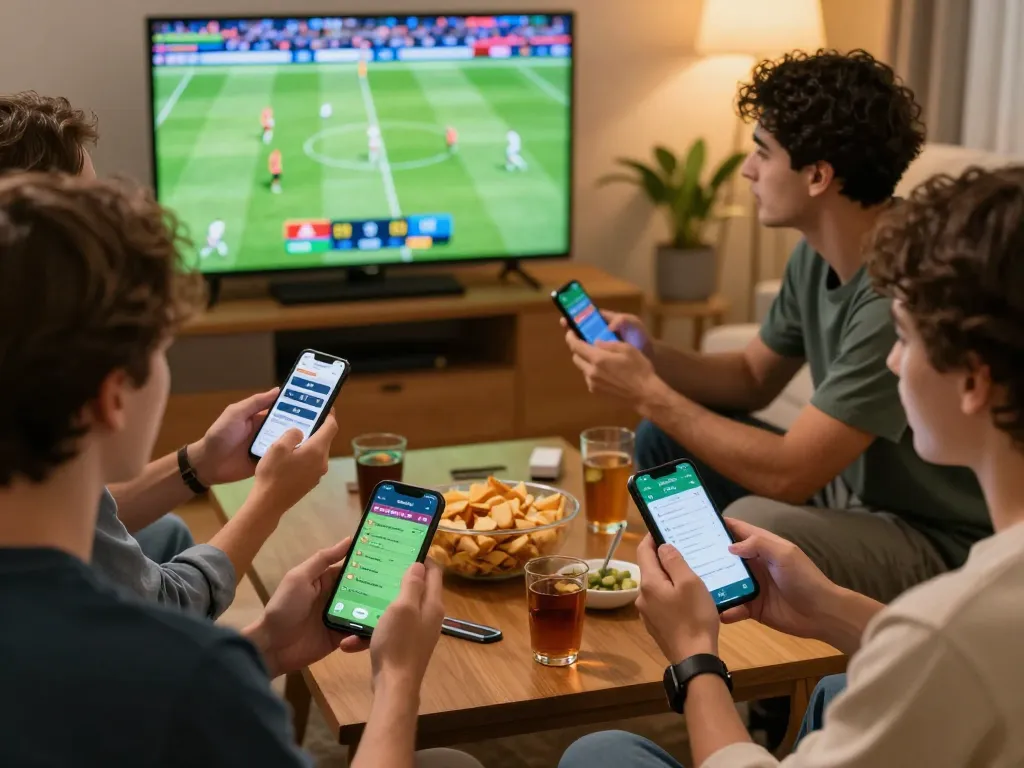 Socolive app displays live betting as friends enjoy a football match together.