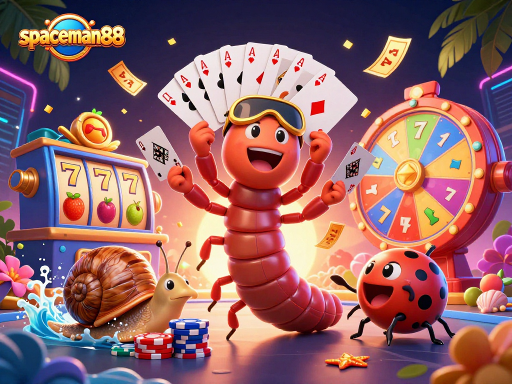 Experience the thrill with spaceman88's dynamic casino scene featuring vibrant game elements and exciting characters.