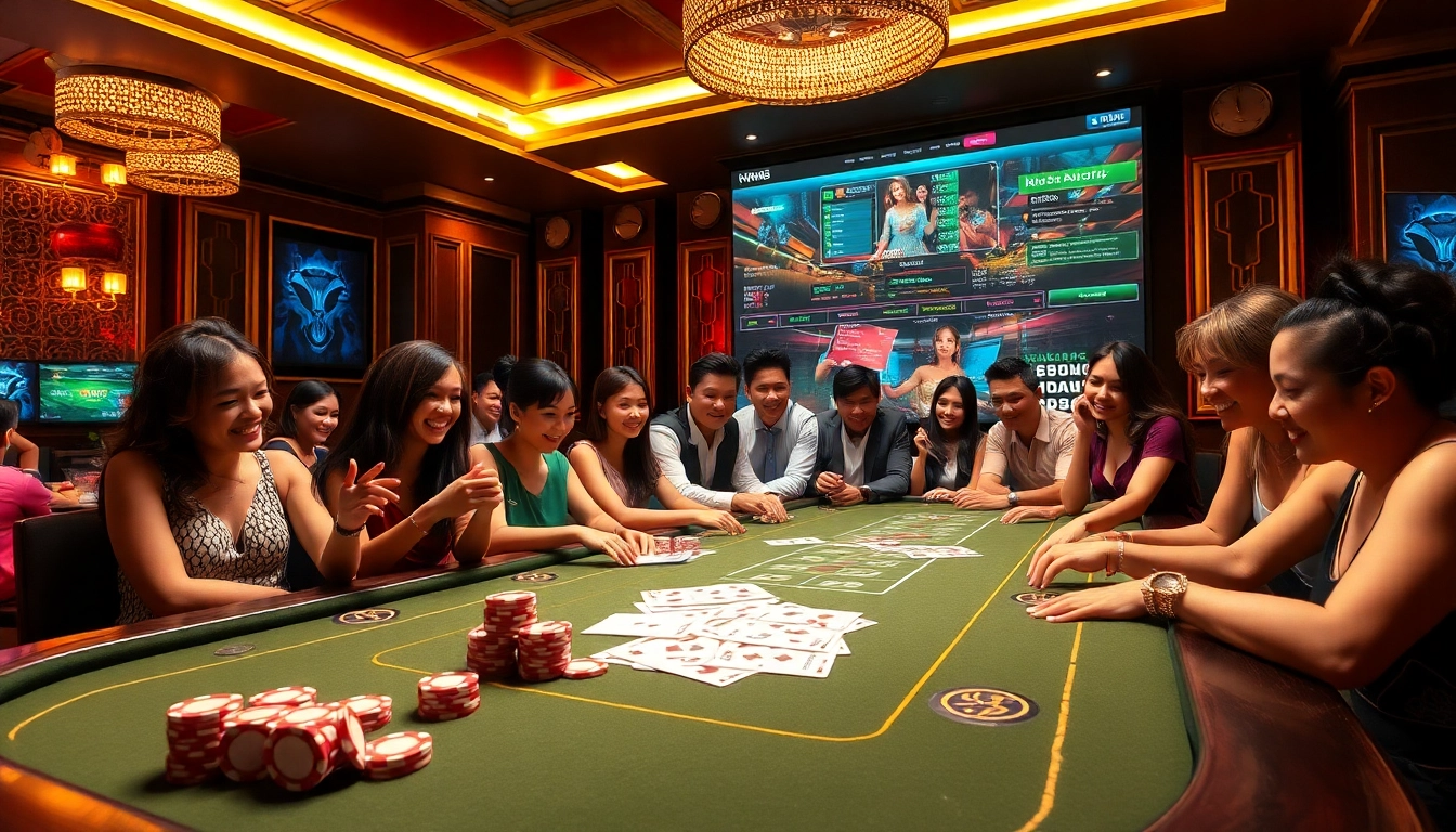 Participants engage in thrilling bets at a vibrant table, exploring https://nk88top.com/ for exciting casino adventures.