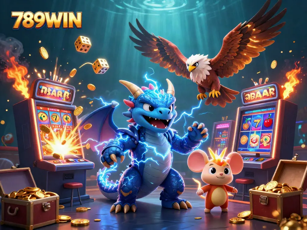 Experience the excitement of 789WIN with dynamic characters and colorful casino elements bursting with energy.