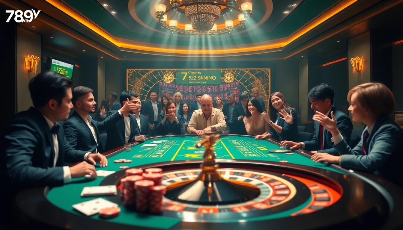 Experience high-stakes gaming with 789win at a luxurious casino table, featuring vibrant poker chips and cards.
