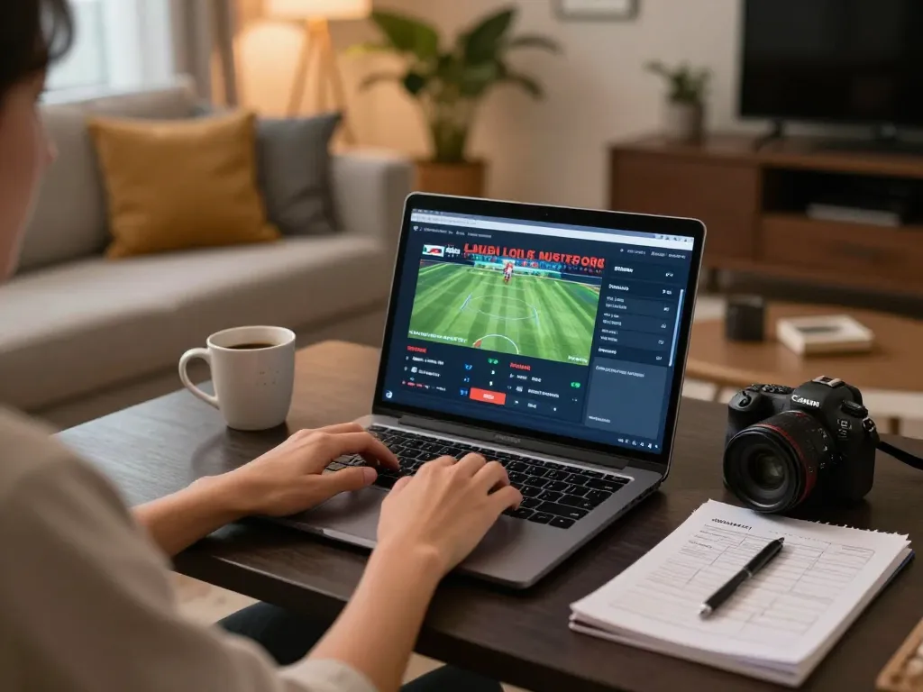 Engaging with sbobet betting platform at home, showcasing strategic wagering on live sports.