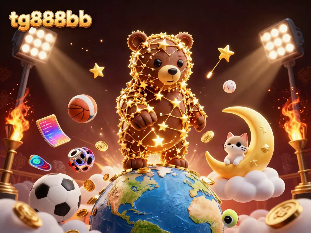 Experience the excitement of tg888bb as a constellation bear scoops coins with vibrant game elements surrounding it.