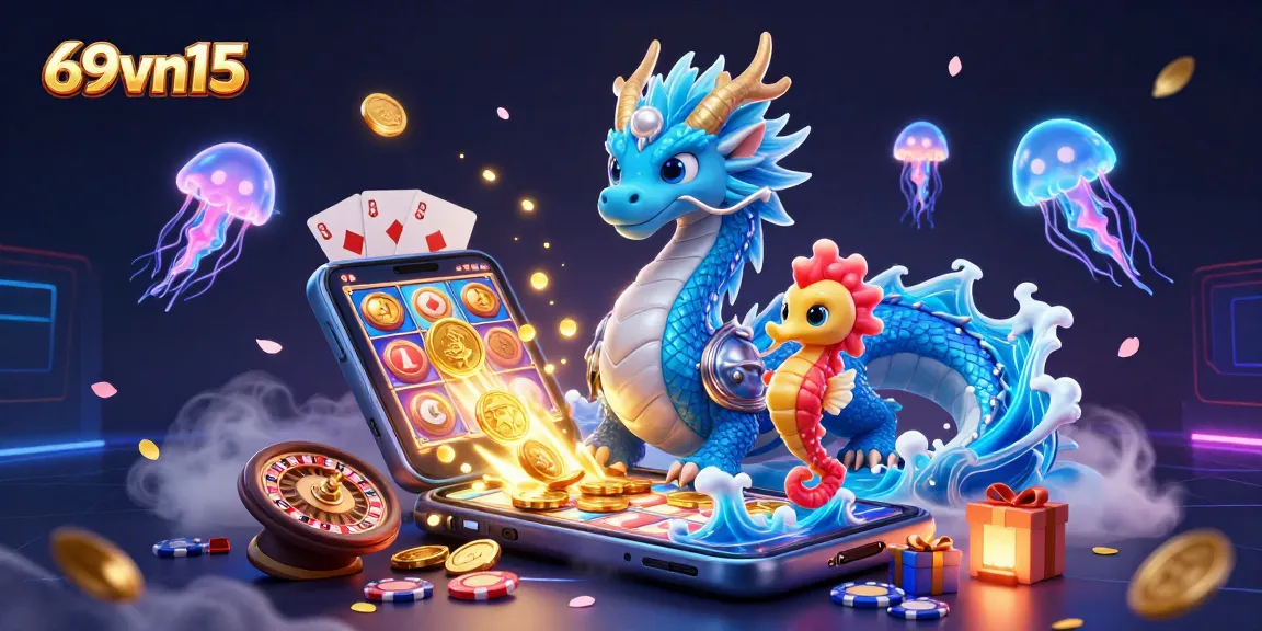 Experience the excitement at 69vn15 with a vibrant casino scene featuring dynamic characters and thrilling game elements.