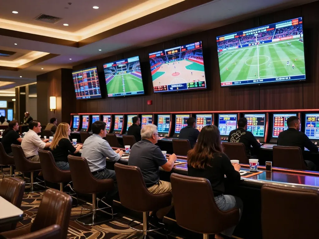 Guests engaging in strategic sports betting discussions at keonhacaii88 lounge