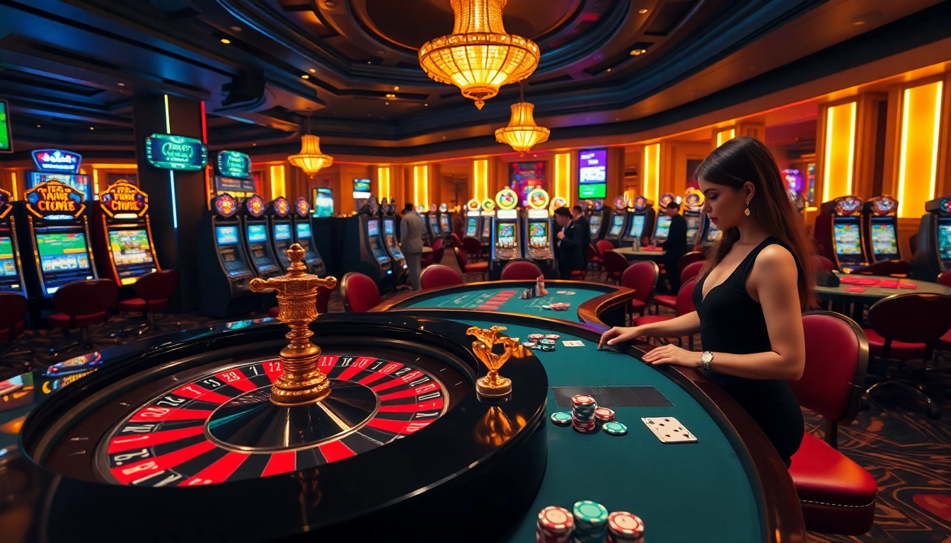 Engage in high-stakes poker at xx88, featuring an elegant casino setup with vibrant roulette and slots.