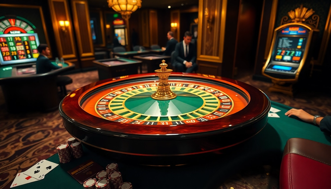 Kèo nhà cái with a vibrant roulette table and eager gamblers in a luxurious casino setting.