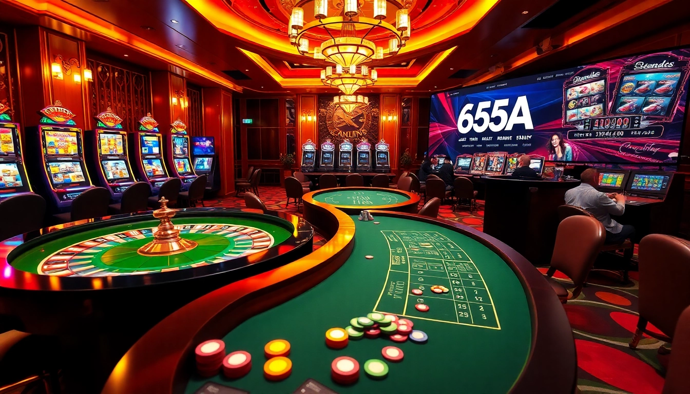 Players enjoying exciting casino games at 65A with luxurious surroundings and vibrant atmosphere.
