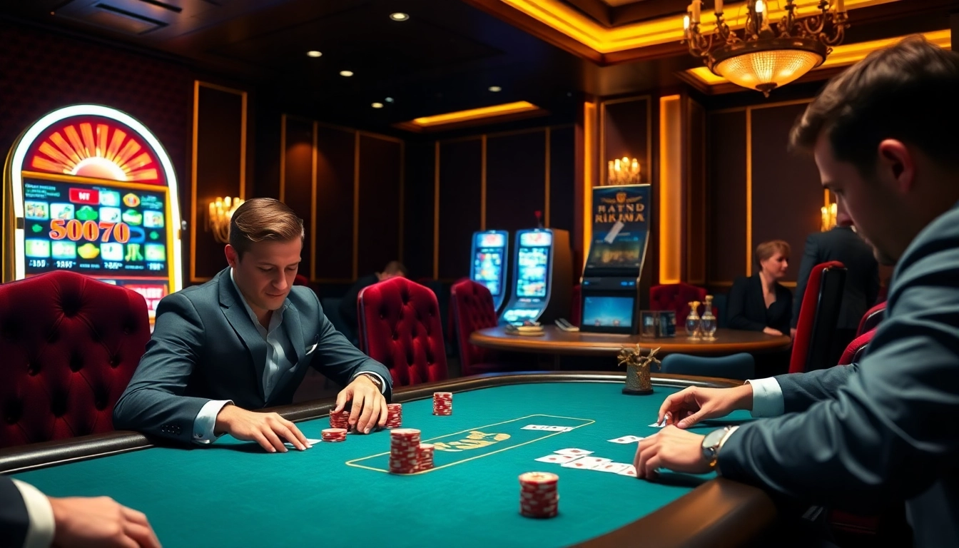 Engaged players at Rikvip's luxurious poker table experience high-stakes excitement.