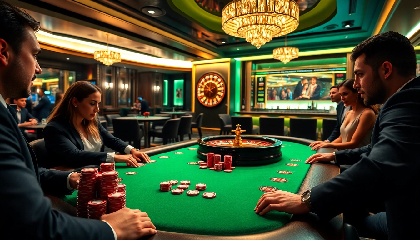 Exciting poker game at 888now casino, showcasing players and vibrant chips on a luxurious table.