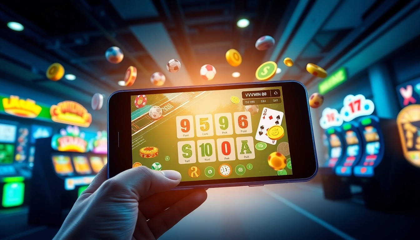 Explore the exciting online gambling world of vvvwin88.live through a modern mobile app showcasing casino games and sports betting.