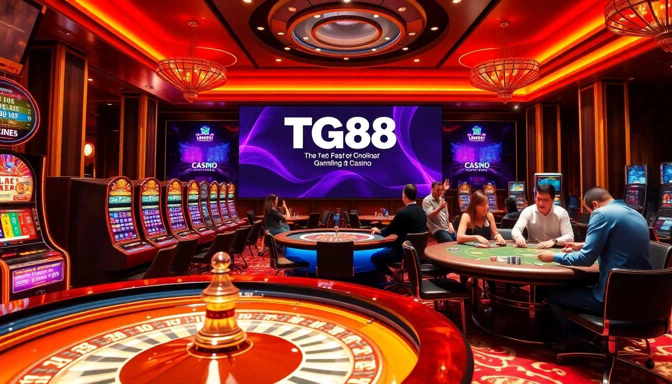Experience the excitement of gambling at https://tg88.to/ with players at a lively casino table.