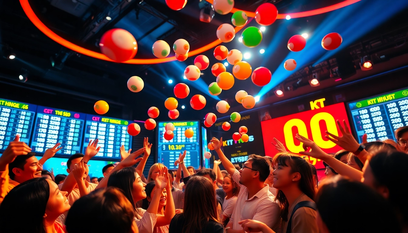 Kết quả xổ số shown prominently amid an exciting lottery drawing event.