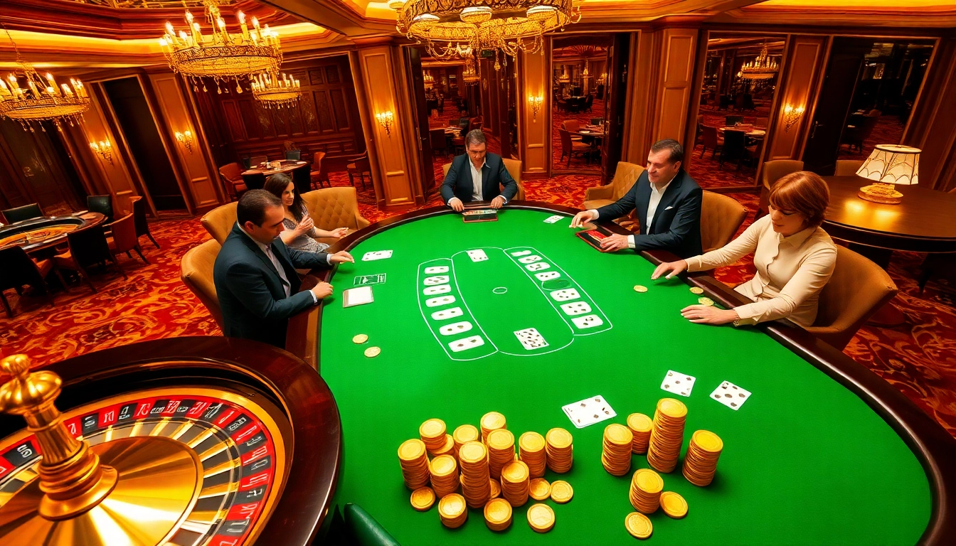 Players at a luxurious casino table experiencing the thrill of tr88 gambling.